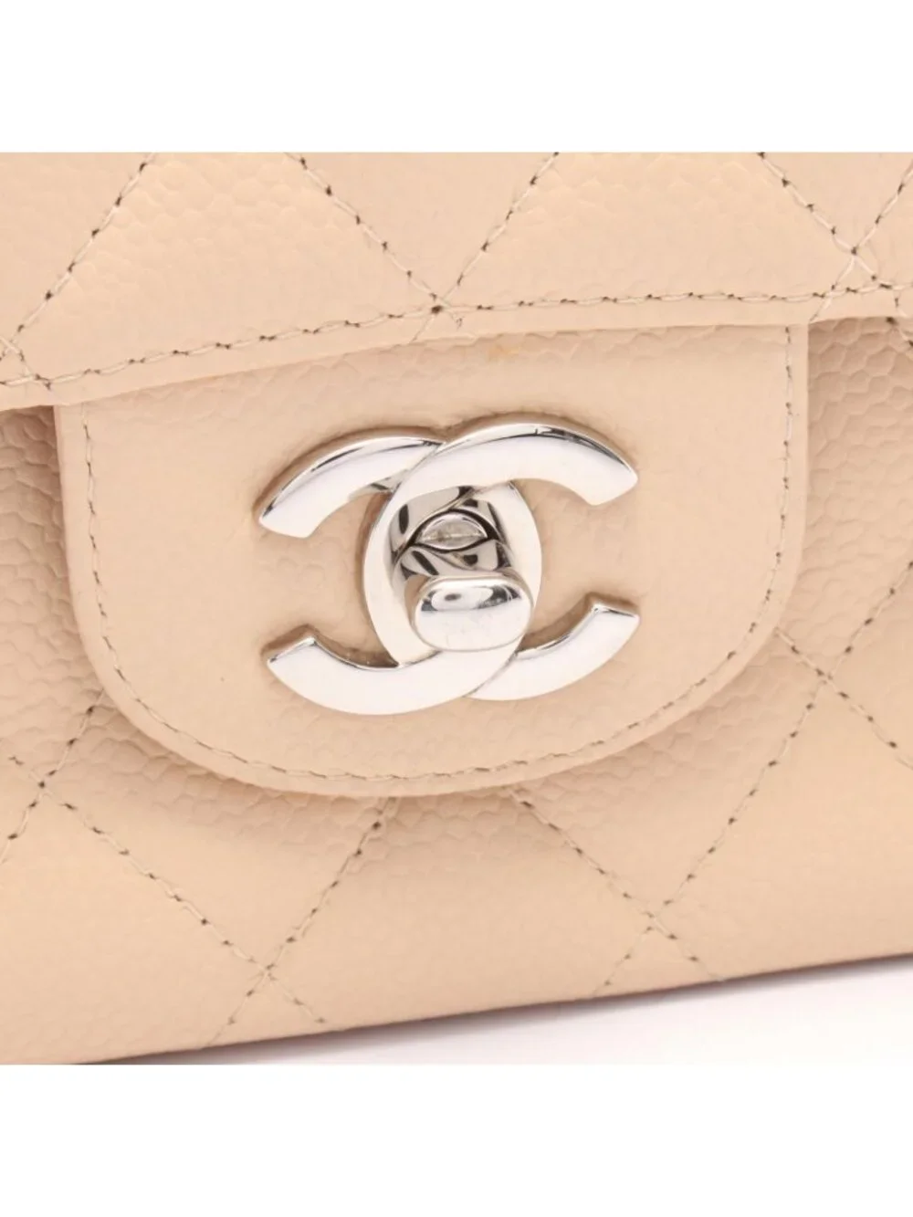 Chanel Shoulder Bag Quilted Double Flap Beige Caviar Leather Chain